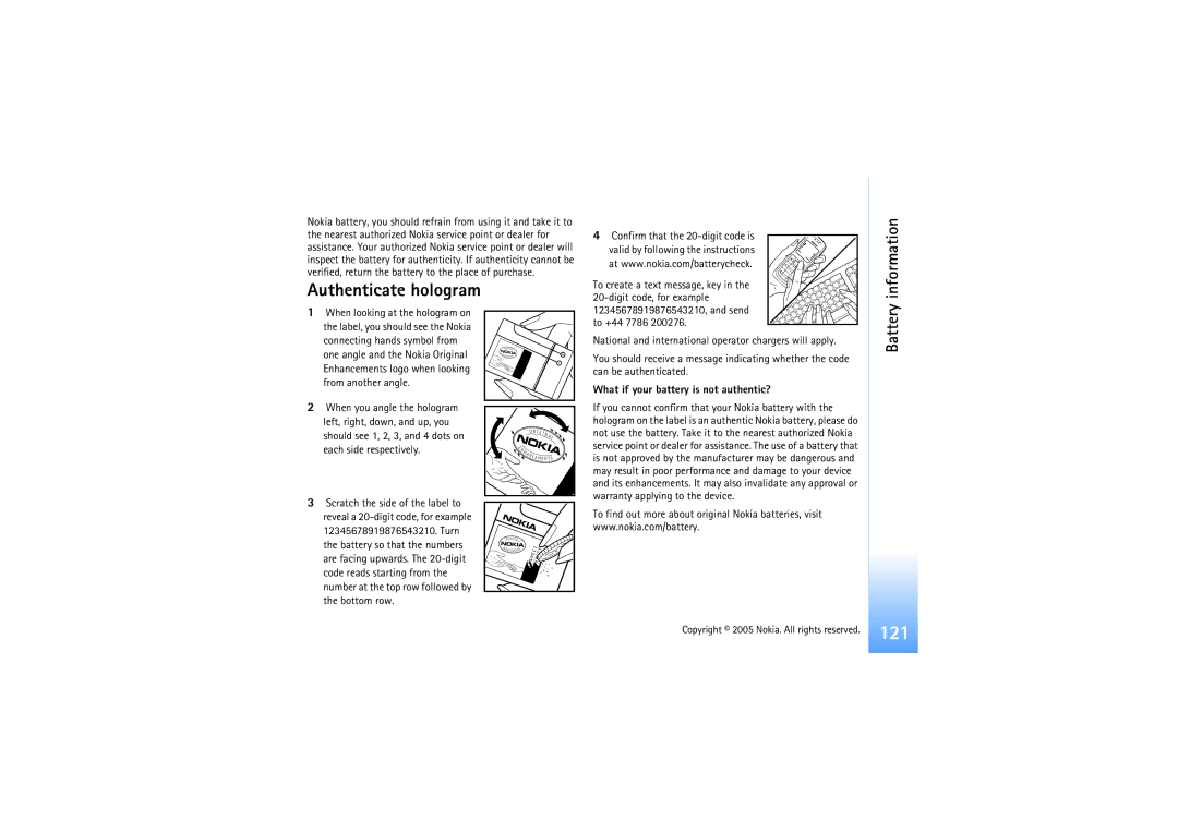 Nokia N91 manual Authenticate hologram, What if your battery is not authentic? 