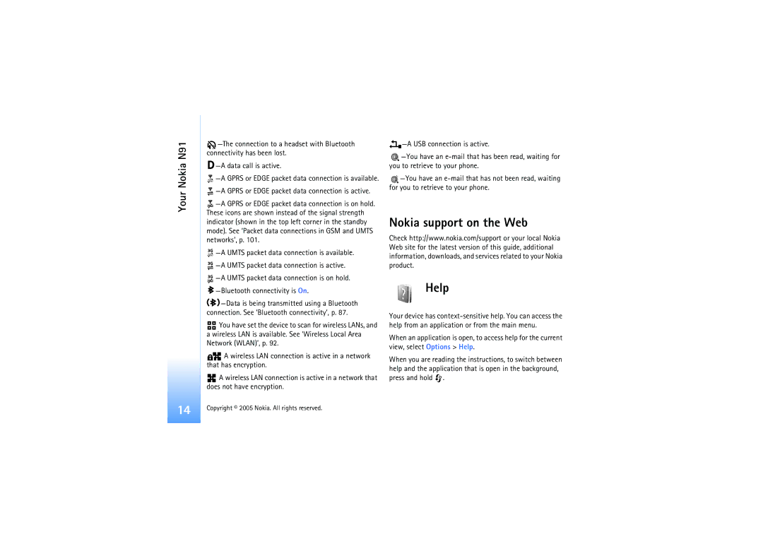 Nokia N91 manual Nokia support on the Web Help 