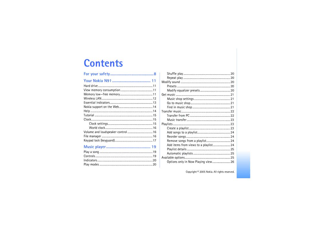 Nokia N91 manual Contents 