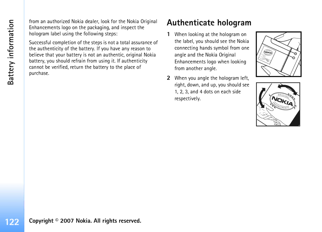 Nokia N92 manual Authenticate hologram 