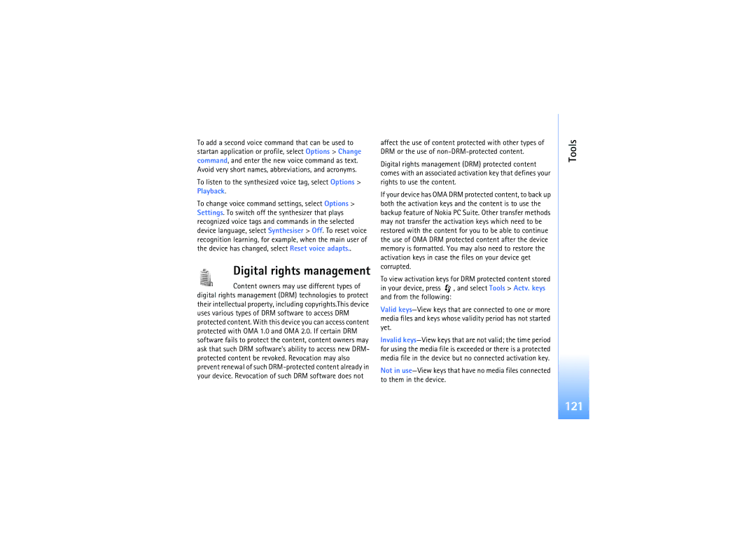 Nokia N92 manual Digital rights management, 121 