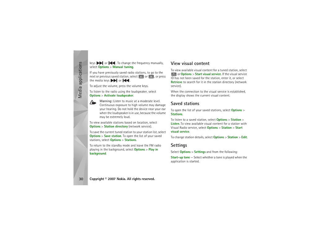 Nokia N95 manual View visual content, Saved stations 