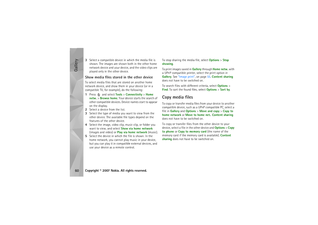 Nokia N95 manual Copy media files, Show media files stored in the other device 