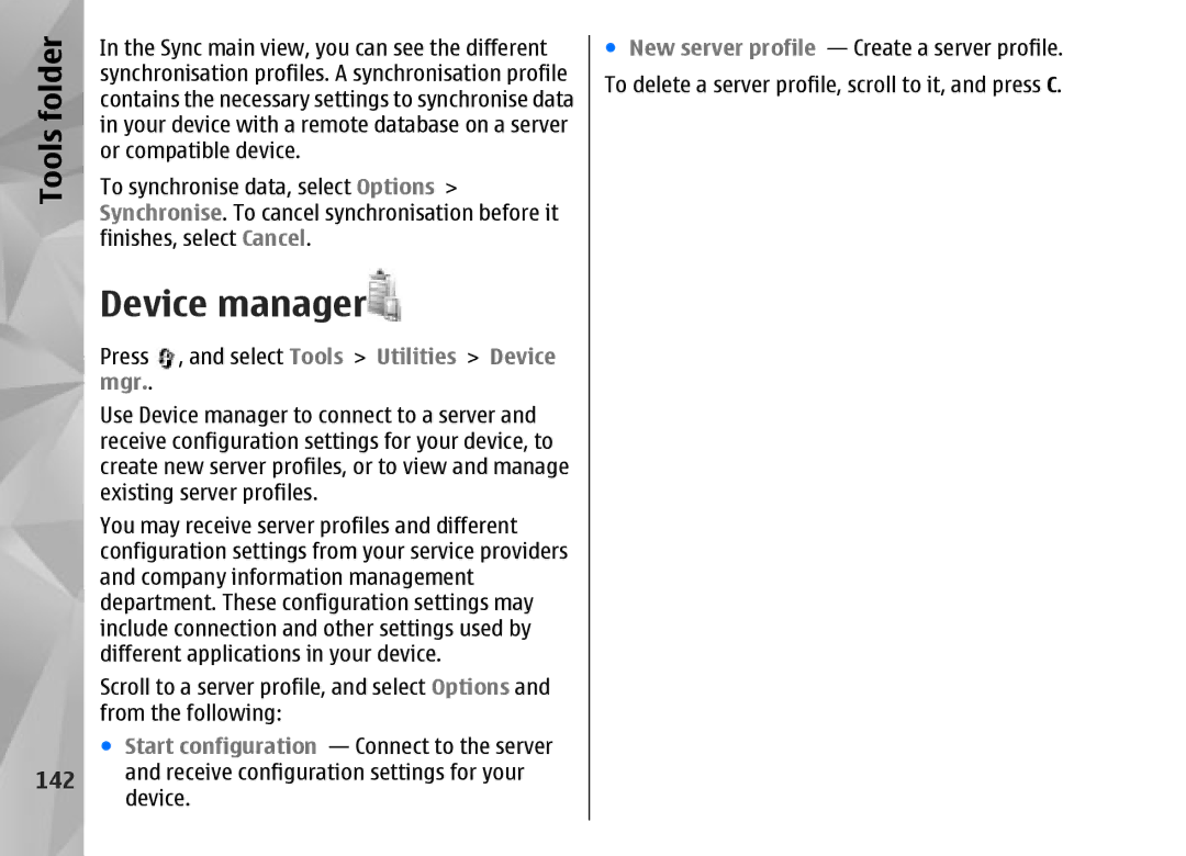 Nokia N95 manual Device manager, Tools 