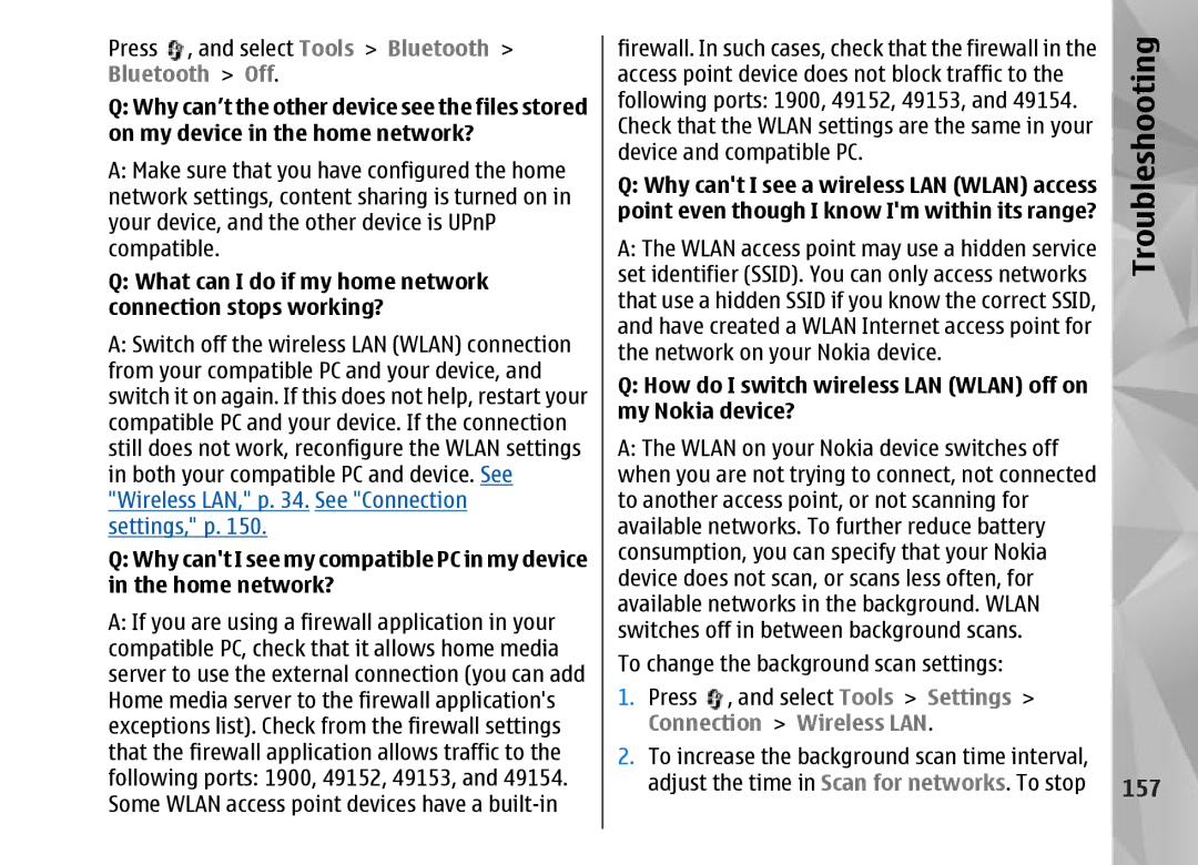 Nokia N95 manual 157, What can I do if my home network connection stops working? 