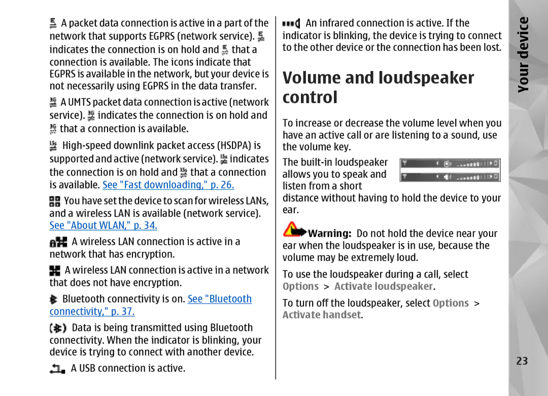 Nokia N95 manual Volume and loudspeaker control 