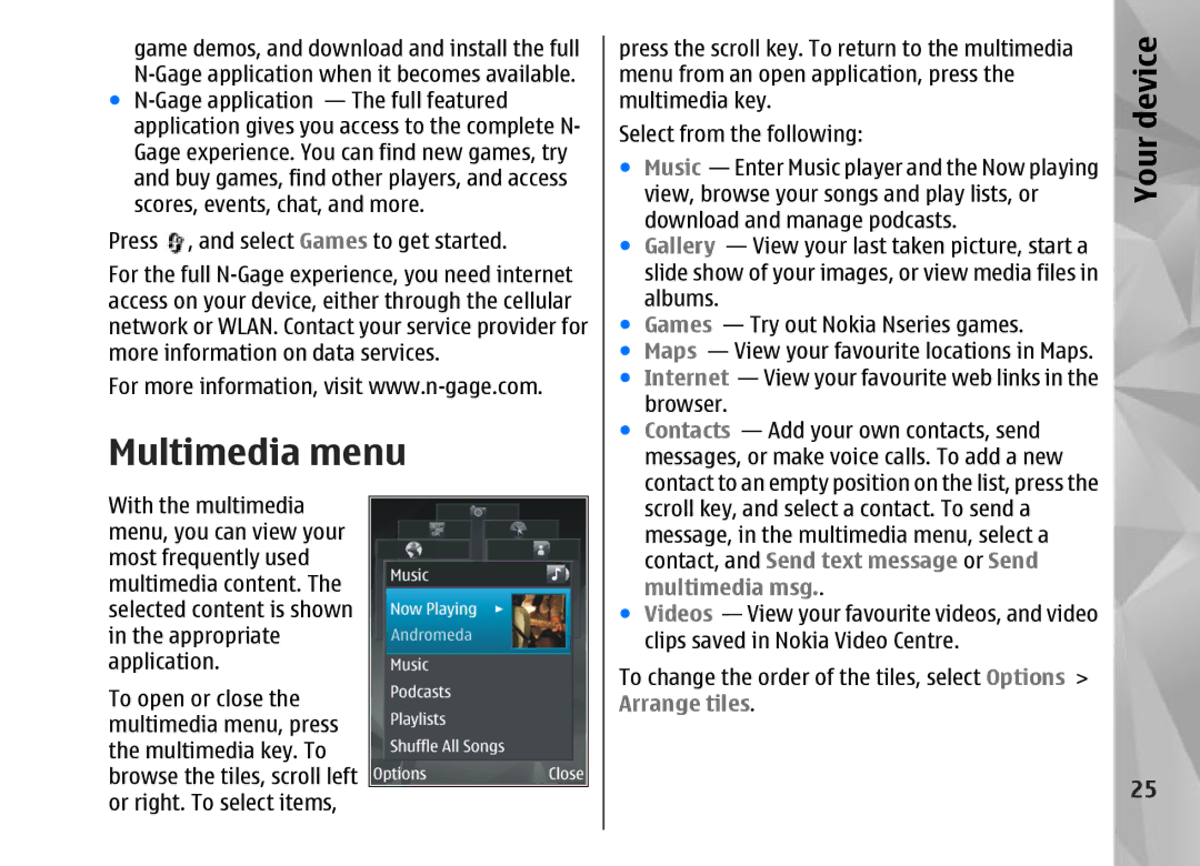 Nokia N95 manual Multimedia menu 