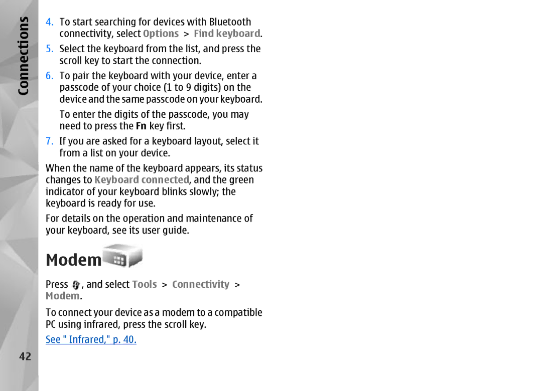 Nokia N95 manual Modem 