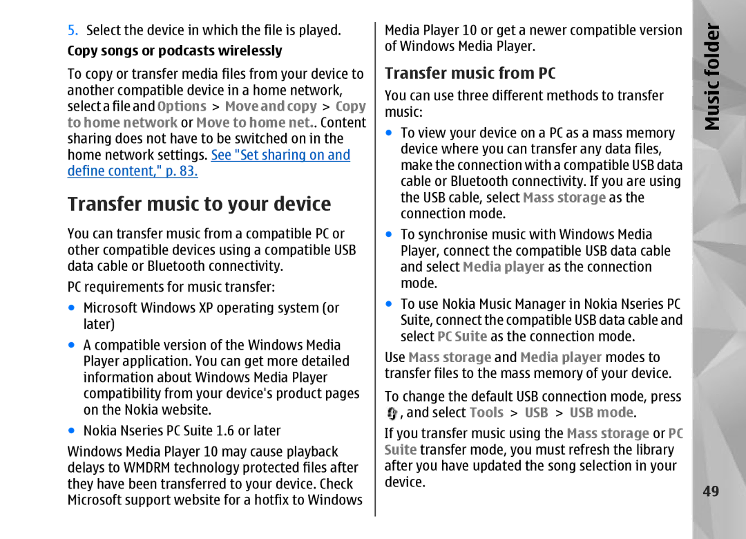 Nokia N95 manual Transfer music to your device, Copy songs or podcasts wirelessly 