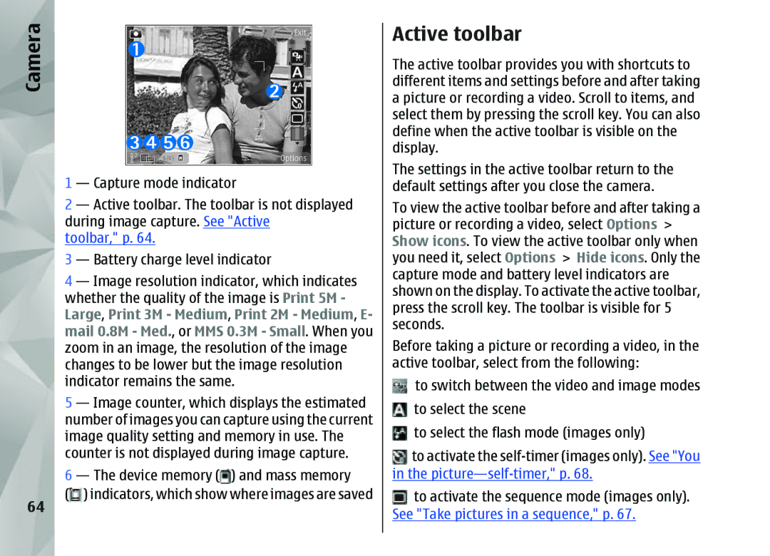 Nokia N95 manual Active toolbar, Toolbar, p 