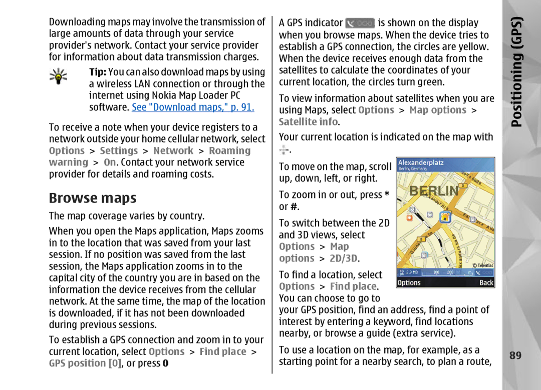 Nokia N95 manual Browse maps 