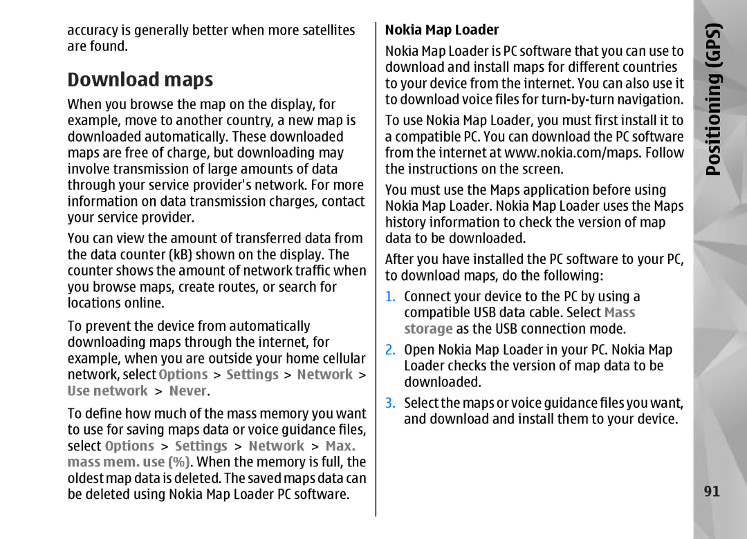 Nokia N95 manual Download maps, Nokia Map Loader 