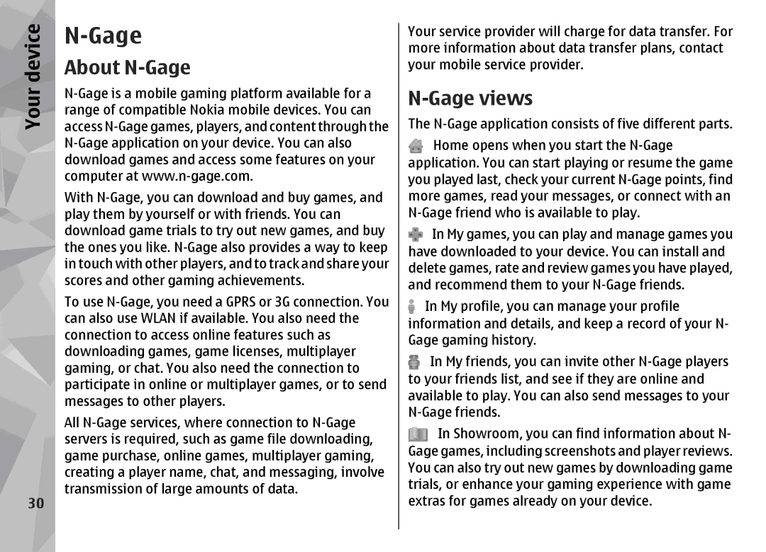 Nokia N96 manual About N-Gage, Gage views 