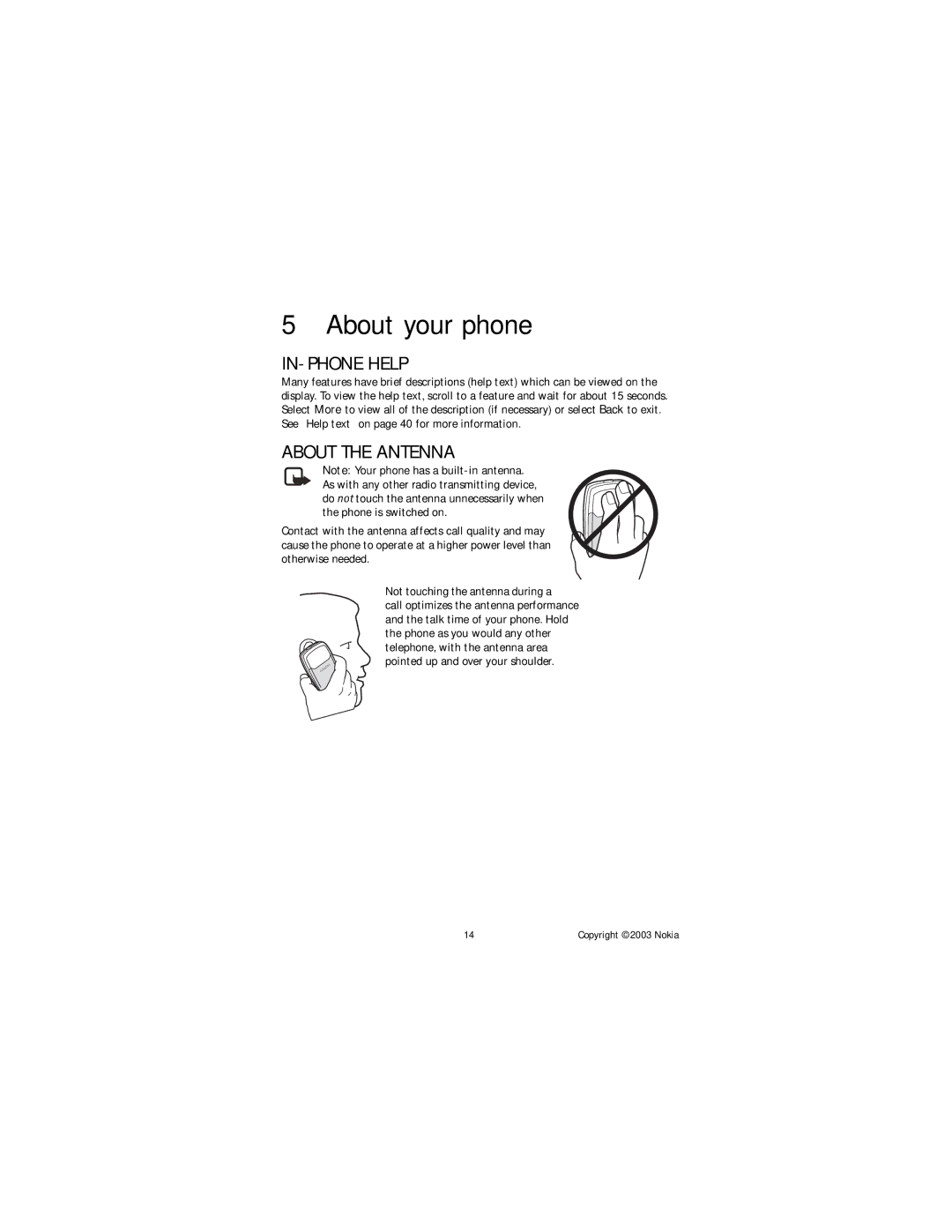 Nokia NOKIA 3100 manual About your phone, IN-PHONE Help, About the Antenna 