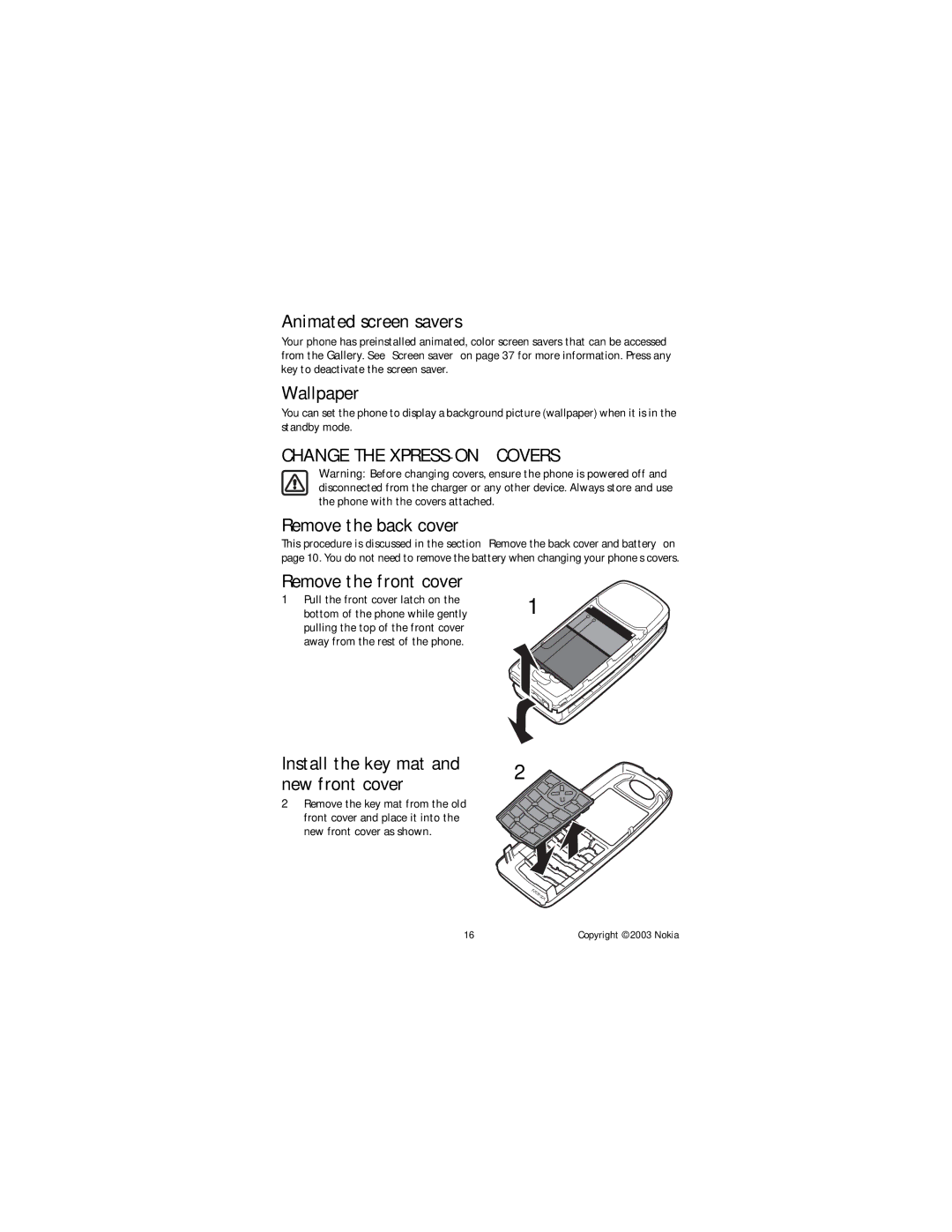 Nokia NOKIA 3100 manual Change the XPRESS-ON Covers 