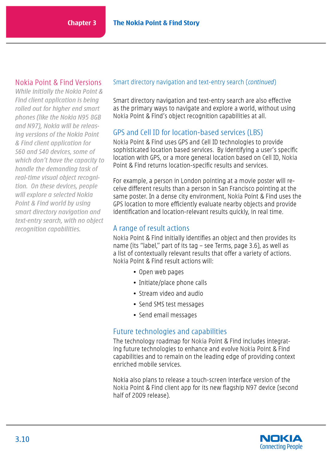 Nokia Nseries manual Nokia Point & Find Versions, GPS and Cell ID for location-based services LBS, Range of result actions 