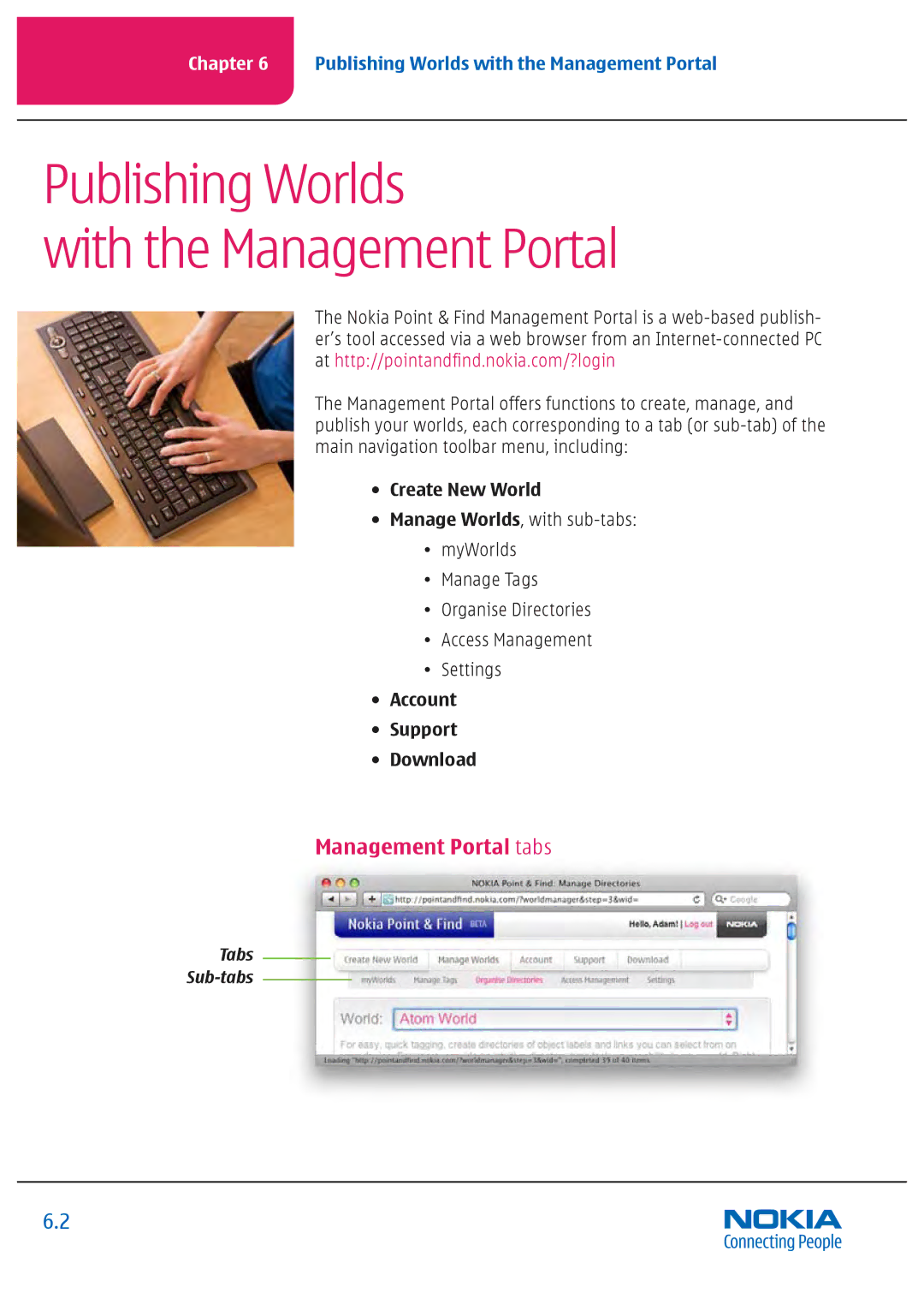 Nokia Nseries manual Publishing Worlds With the Management Portal, Management Portal tabs 