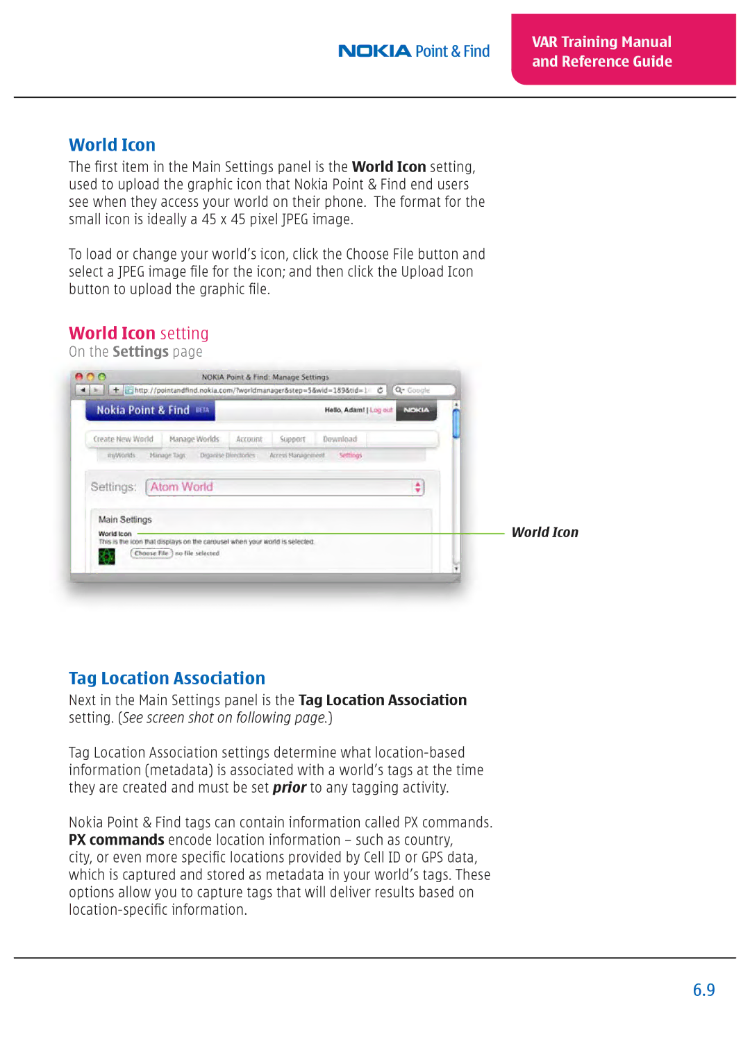 Nokia Nseries manual World Icon setting, Tag Location Association 