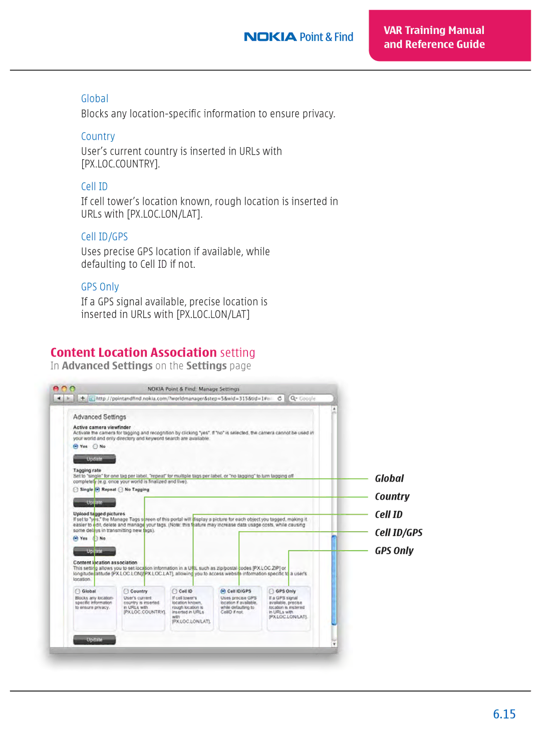 Nokia Nseries manual Content Location Association setting 