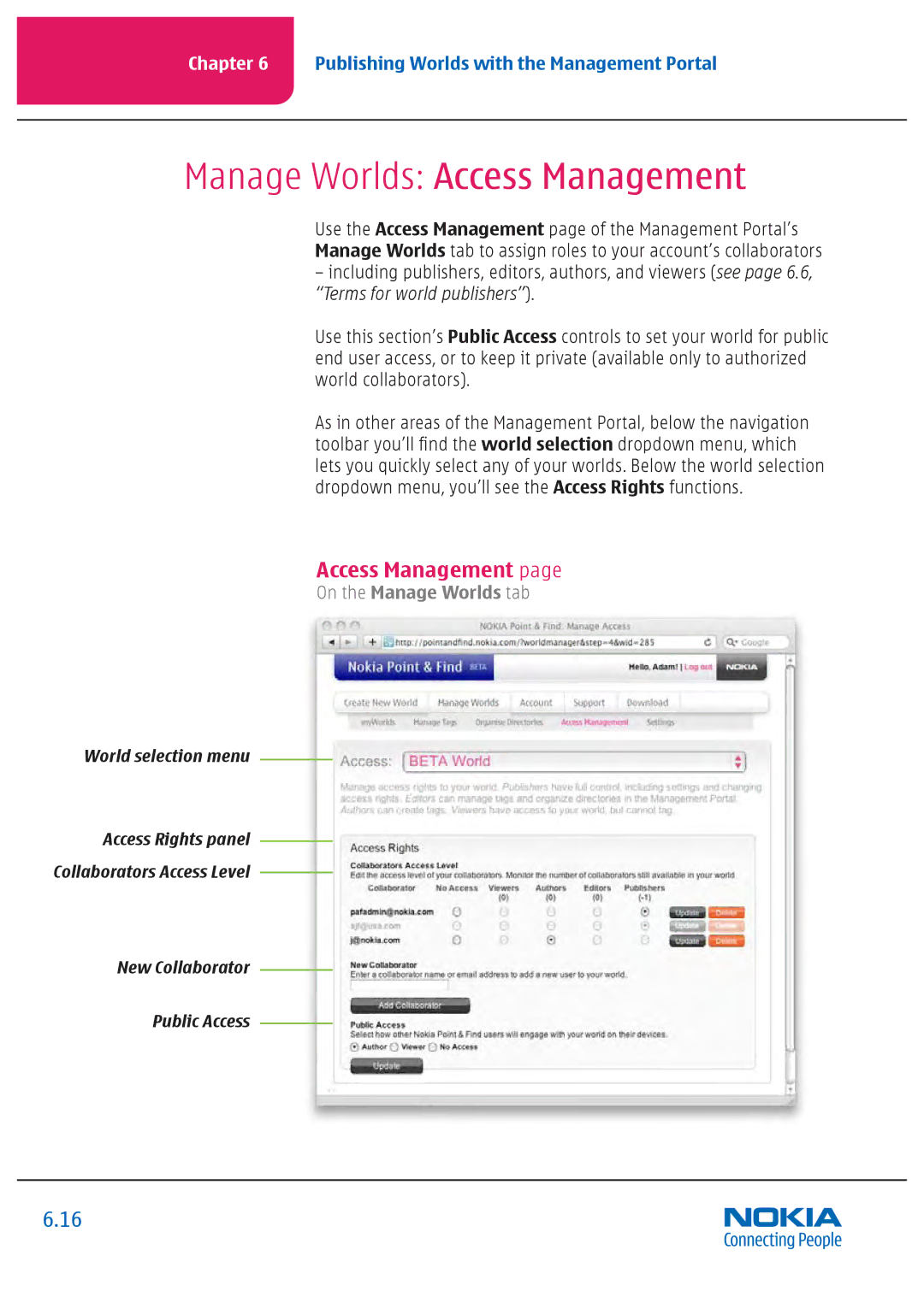 Nokia Nseries manual Manage Worlds Access Management 