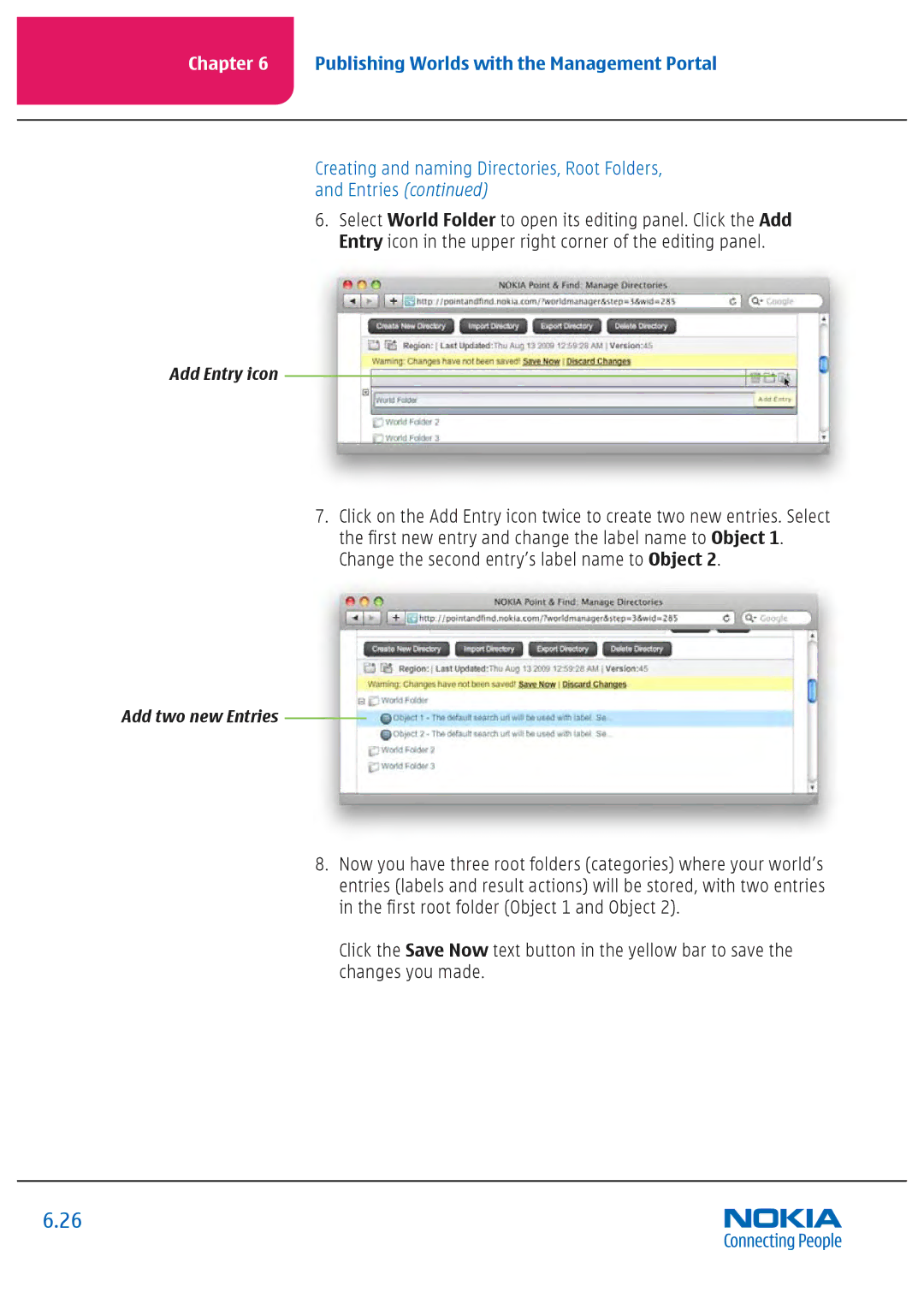 Nokia Nseries manual Creating and naming Directories, Root Folders, and Entries 