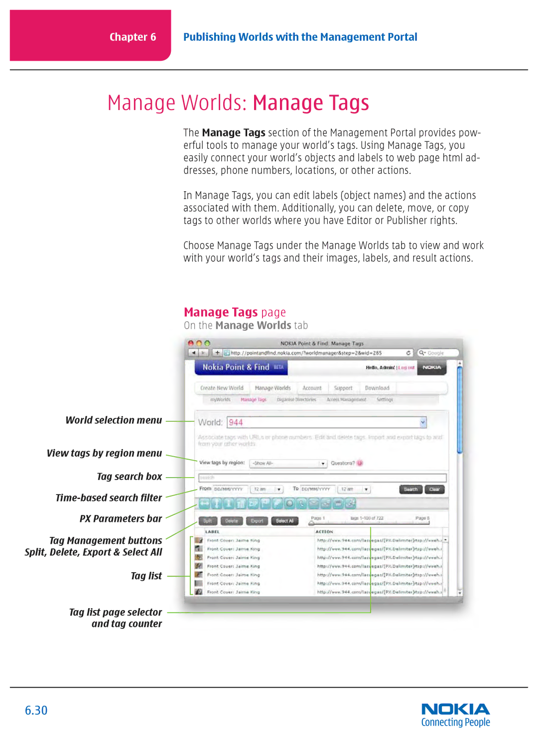 Nokia Nseries manual Manage Worlds Manage Tags 