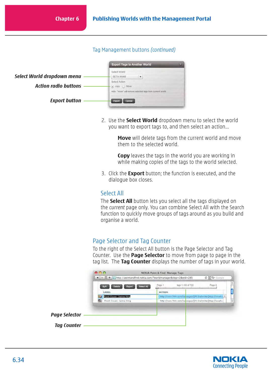 Nokia Nseries manual Select All, Selector and Tag Counter 