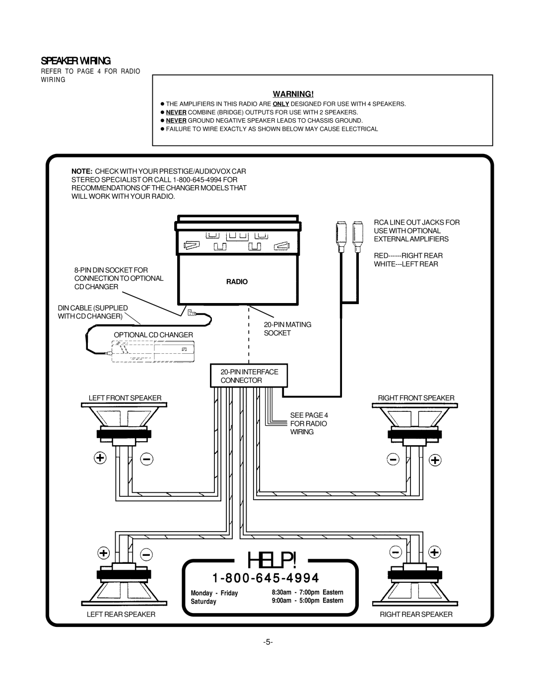 Nokia P-49 installation manual Speaker Wiring, Refer to page 4 for Radio Wiring 