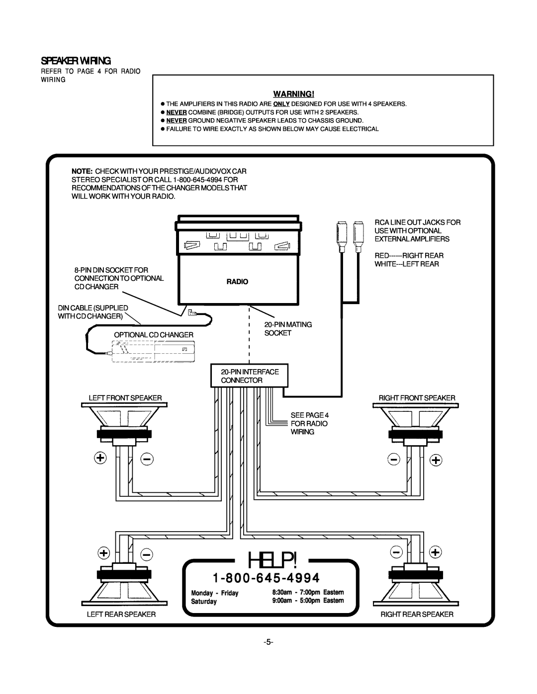 Nokia P-49 installation manual Speaker Wiring, Help, Saturday 