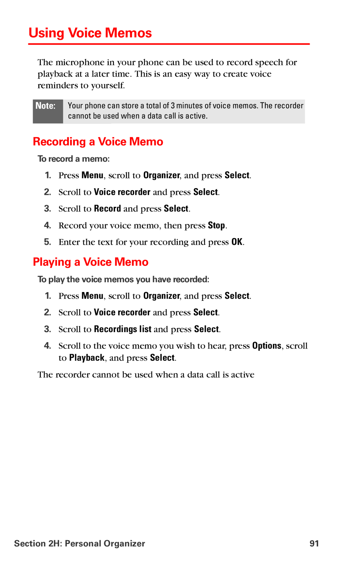 Nokia PM 3205 Using Voice Memos, Recording a Voice Memo, Playing a Voice Memo, Scroll to Recordings list and press Select 