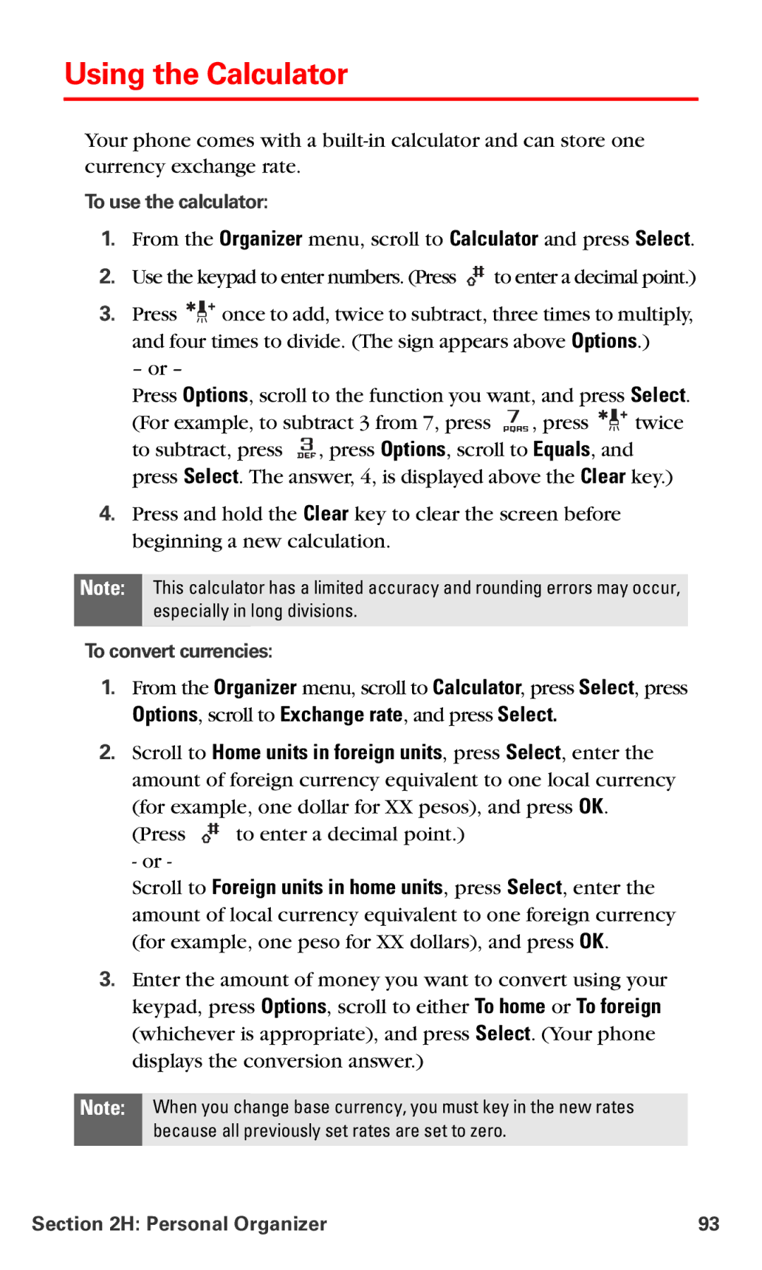 Nokia PM 3205 manual Using the Calculator, Options, scroll to Exchange rate, and press Select, To use the calculator 