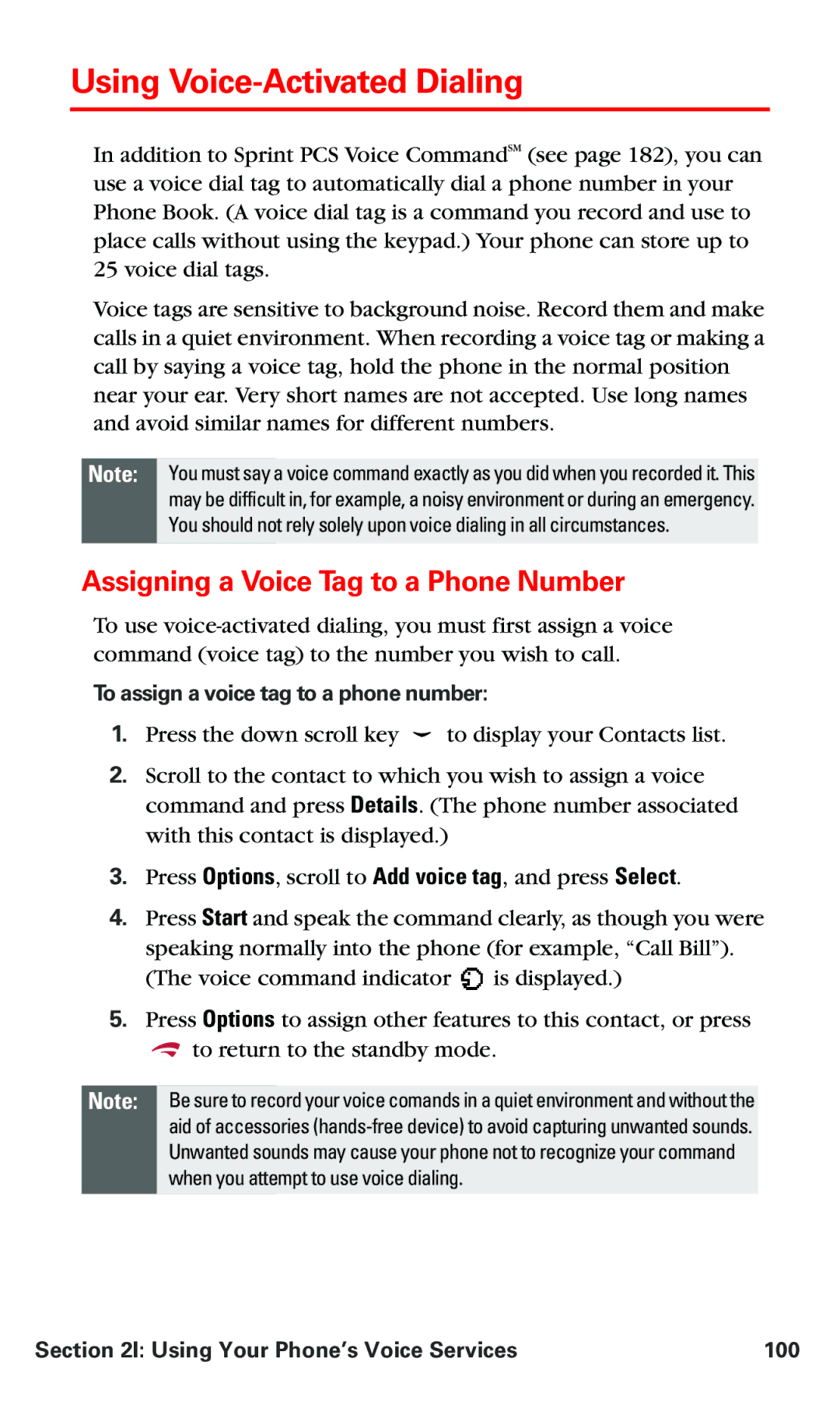 Nokia PM 3205 Using Voicectivated Dialing, Assigning a Voice Tag to a Phone Number, Using Your Phone’s Voice Services 100 