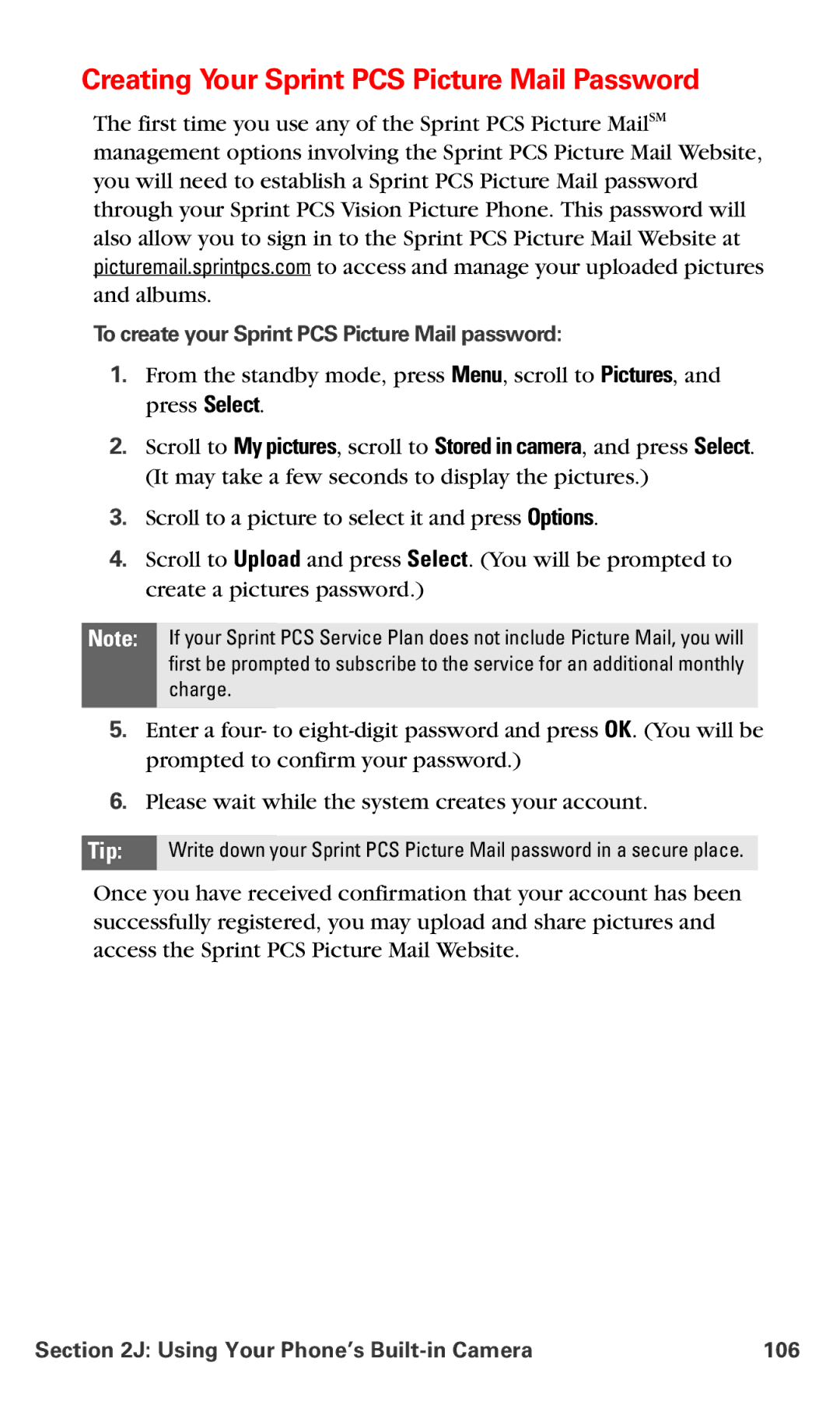 Nokia PM 3205 manual Creating Your Sprint PCS Picture Mail Password, To create your Sprint PCS Picture Mail password 