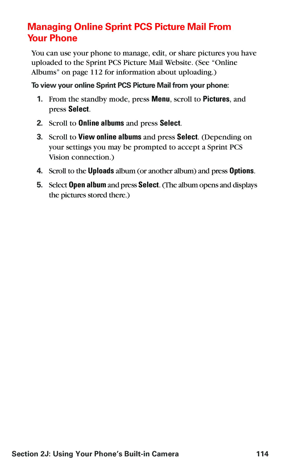 Nokia PM 3205 manual Managing Online Sprint PCS Picture Mail From Your Phone, Using Your Phone’s Builtin Camera 114 