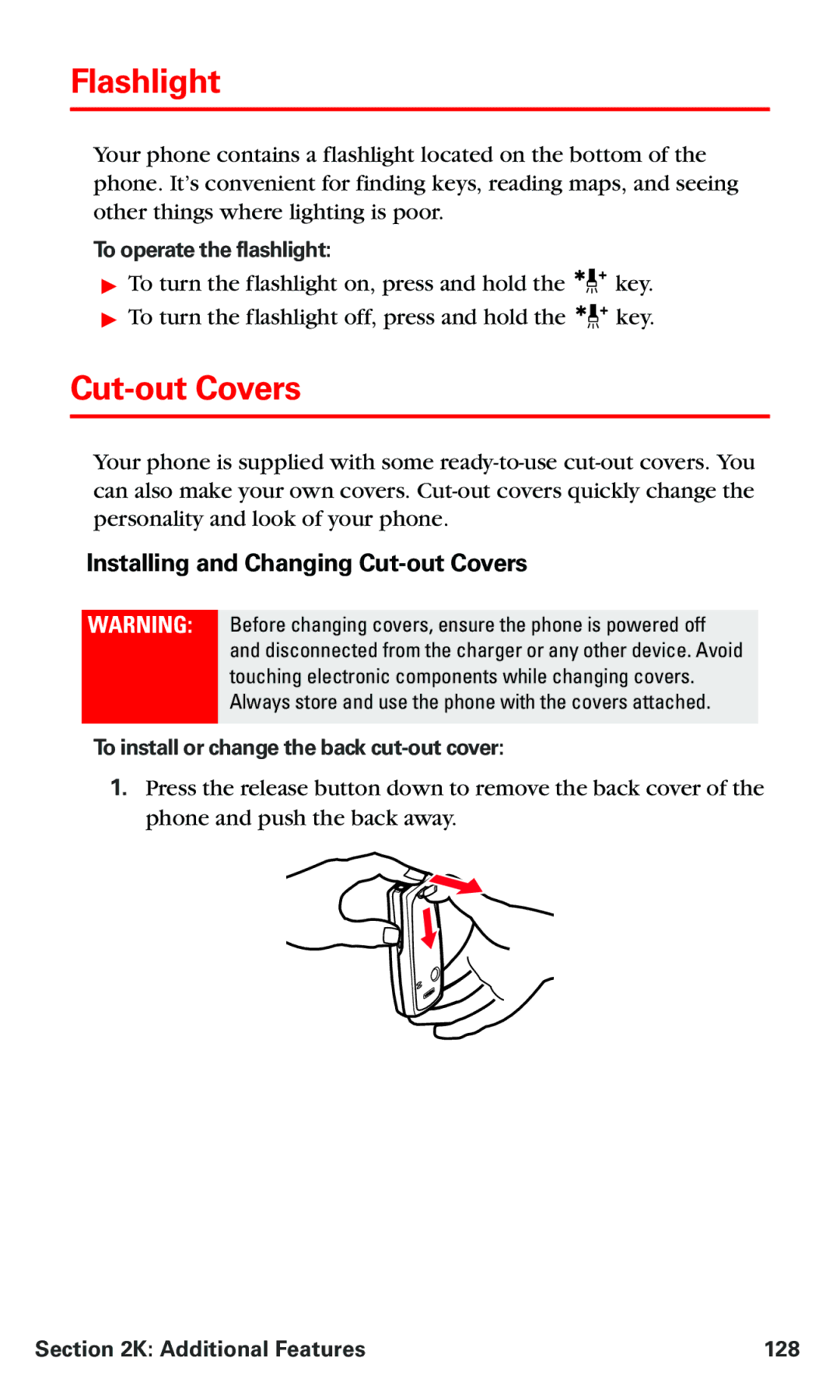 Nokia PM 3205 manual Flashlight, Cutvers, Installing and Changing Cutout Covers 