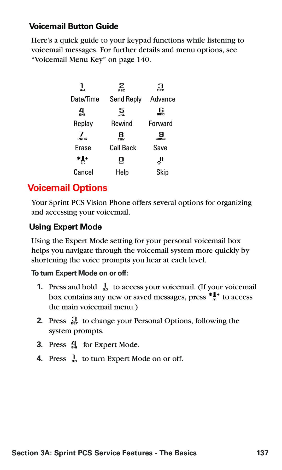 Nokia PM 3205 manual Voicemail Button Guide, Using Expert Mode, To turn Expert Mode on or off 