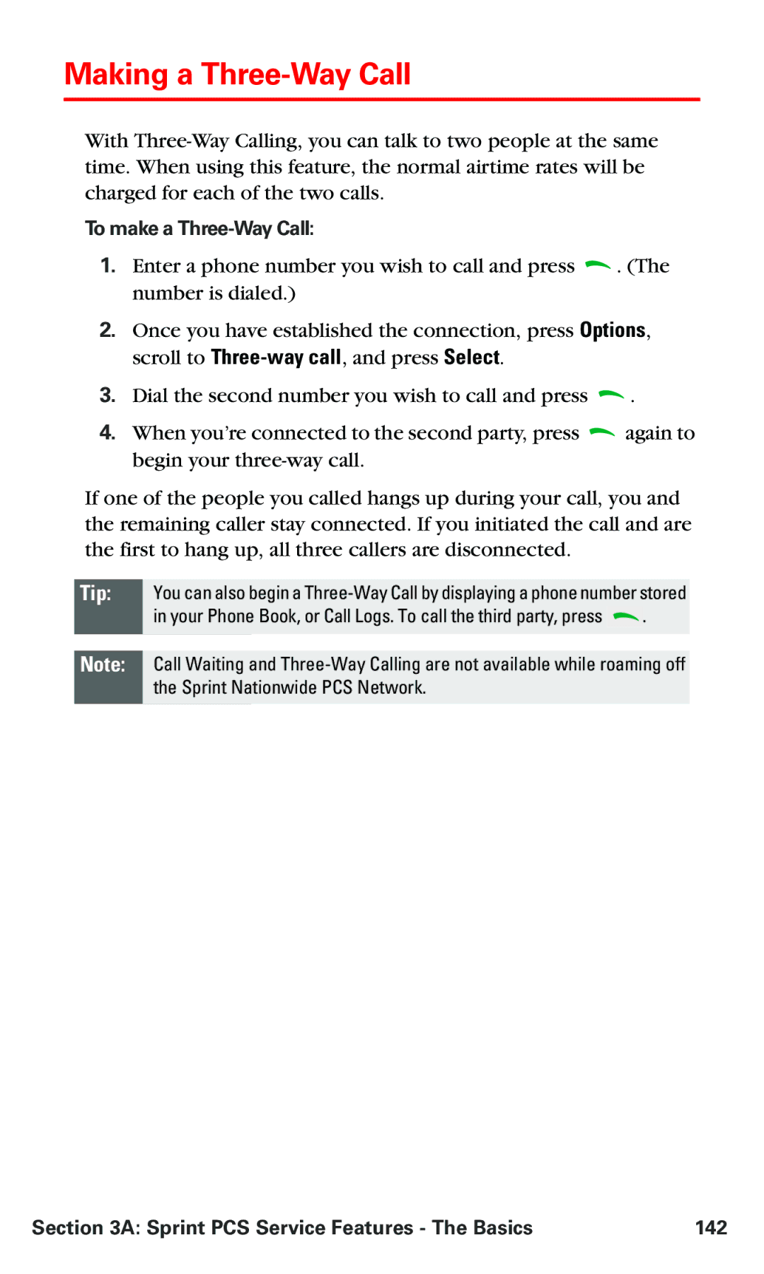 Nokia PM 3205 manual Making a Threeay Call, To make a Threeay Call, Sprint PCS Service Features The Basics 142 