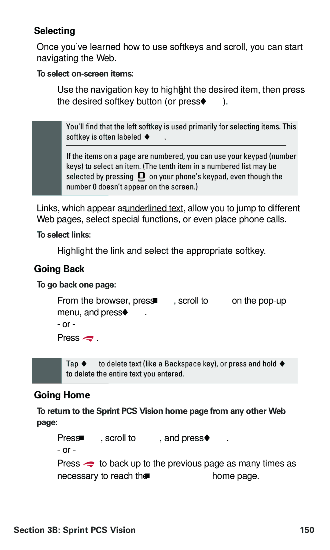 Nokia PM 3205 manual Selecting, Going Back, Going Home 