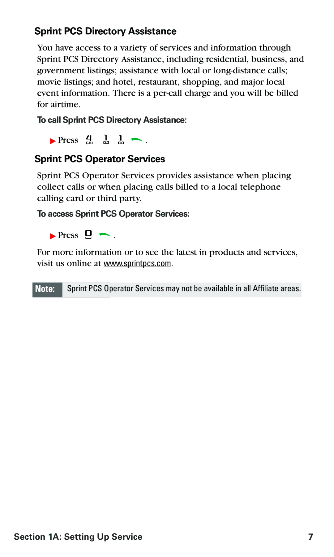 Nokia PM 3205 manual Sprint PCS Operator Services, To call Sprint PCS Directory Assistance 