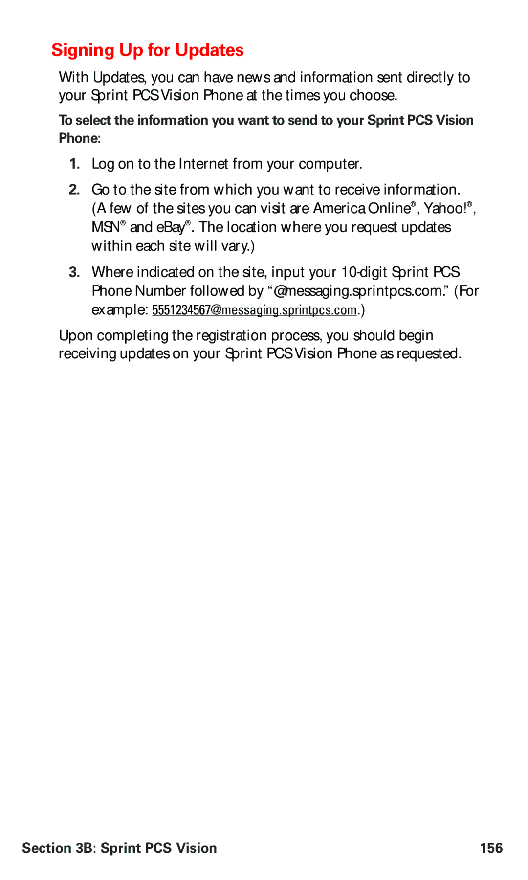 Nokia PM 3205 manual Signing Up for Updates, Sprint PCS Vision 156 