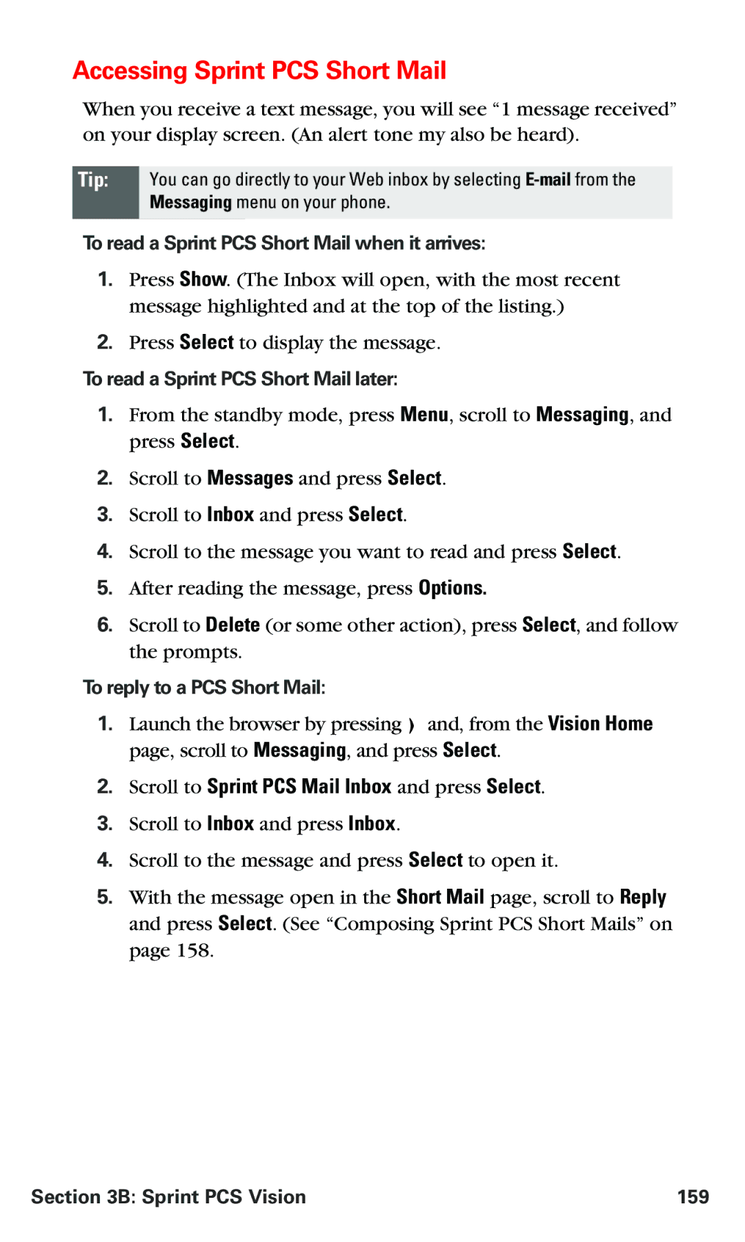 Nokia PM 3205 manual Accessing Sprint PCS Short Mail, Scroll to Sprint PCS Mail Inbox and press Select 