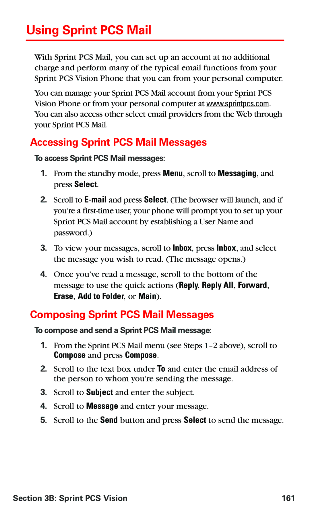 Nokia PM 3205 manual Using Sprint PCS Mail, Accessing Sprint PCS Mail Messages, Composing Sprint PCS Mail Messages 