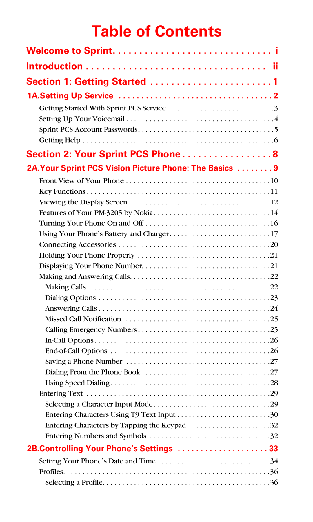 Nokia PM 3205 manual Table of Contents 