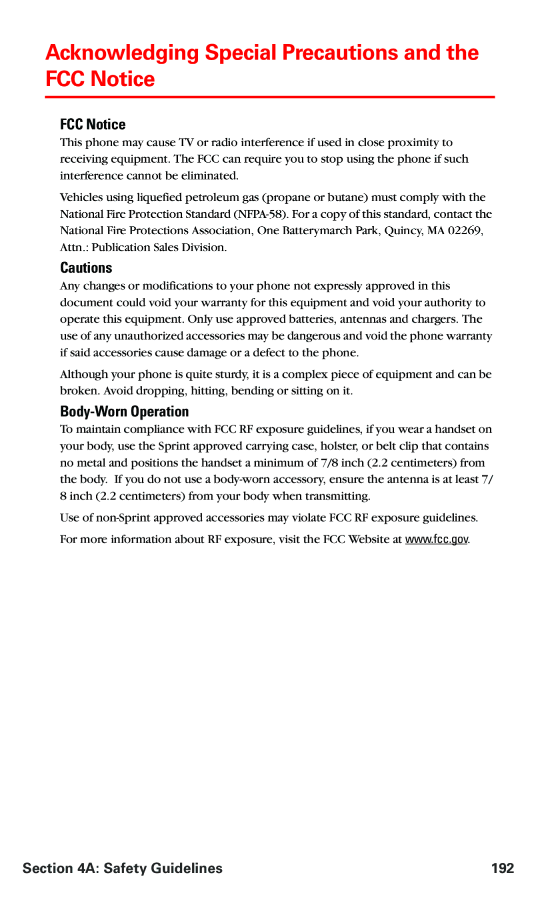 Nokia PM 3205 manual Acknowledging Special Precautions and the FCC Notice, Body-Worn Operation, Safety Guidelines 192 