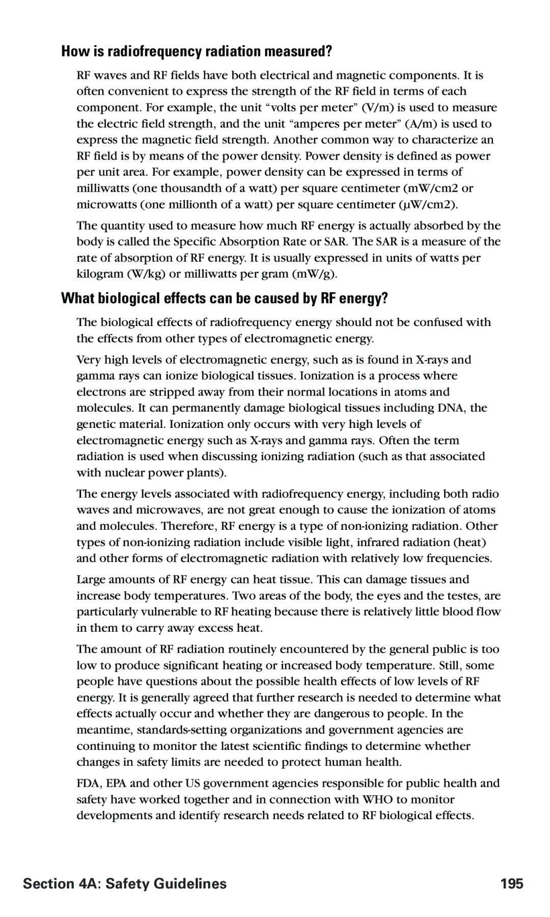 Nokia PM 3205 manual How is radiofrequency radiation measured?, What biological effects can be caused by RF energy? 