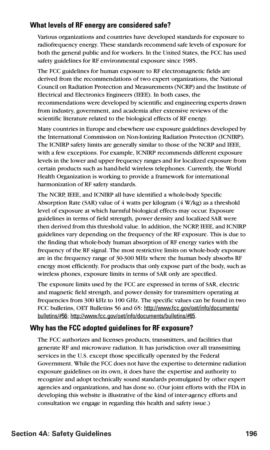 Nokia PM 3205 manual What levels of RF energy are considered safe?, Why has the FCC adopted guidelines for RF exposure? 