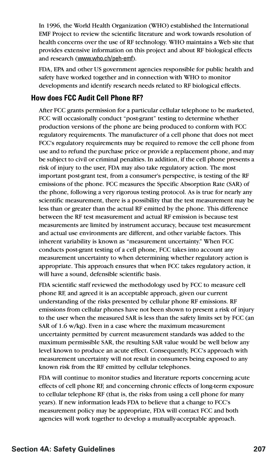 Nokia PM 3205 manual How does FCC Audit Cell Phone RF?, Safety Guidelines 207 