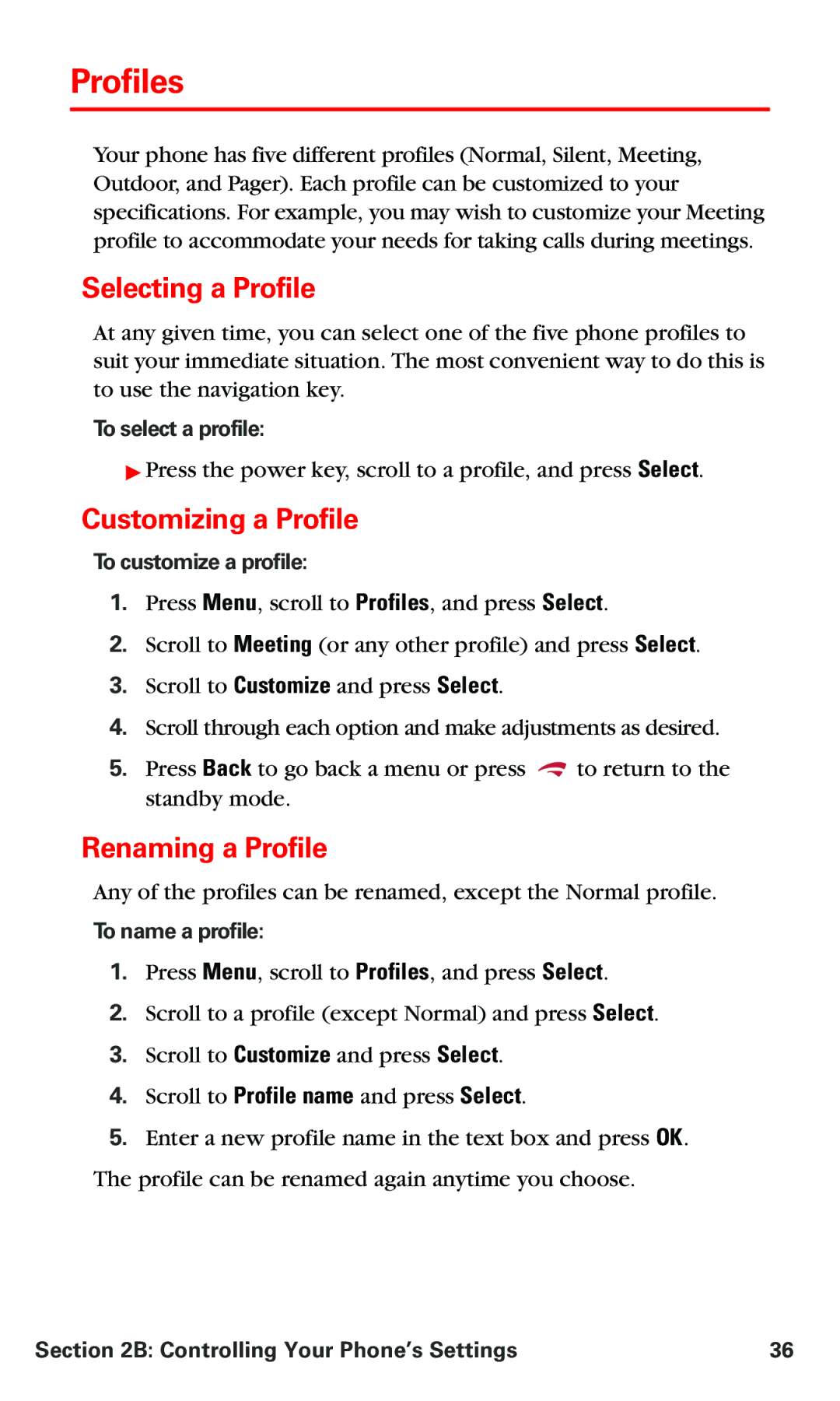 Nokia PM 3205 manual Profiles, Selecting a Profile, Customizing a Profile, Renaming a Profile 