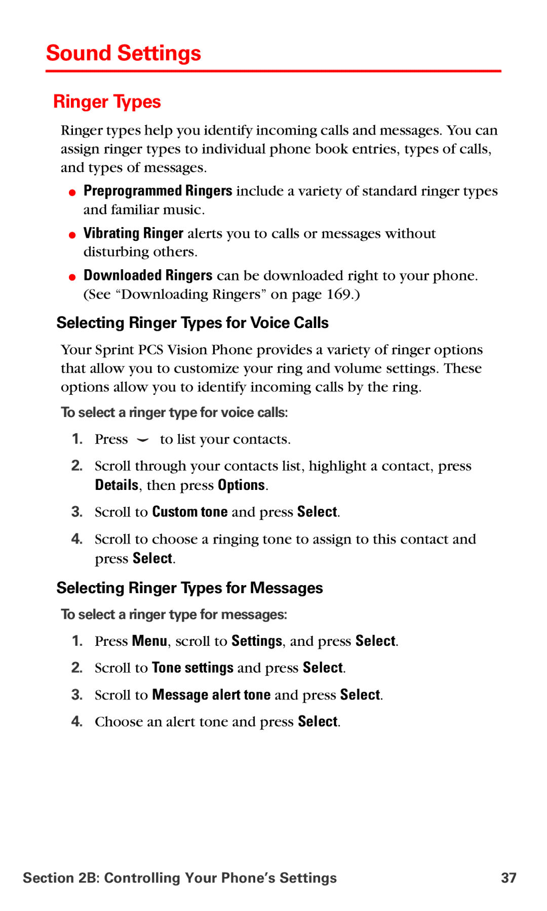 Nokia PM 3205 manual Sound Settings, Selecting Ringer Types for Voice Calls, Selecting Ringer Types for Messages 