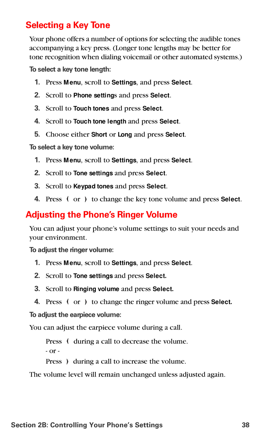 Nokia PM 3205 Selecting a Key Tone, Adjusting the Phone’s Ringer Volume, Scroll to Touch tone length and press Select 